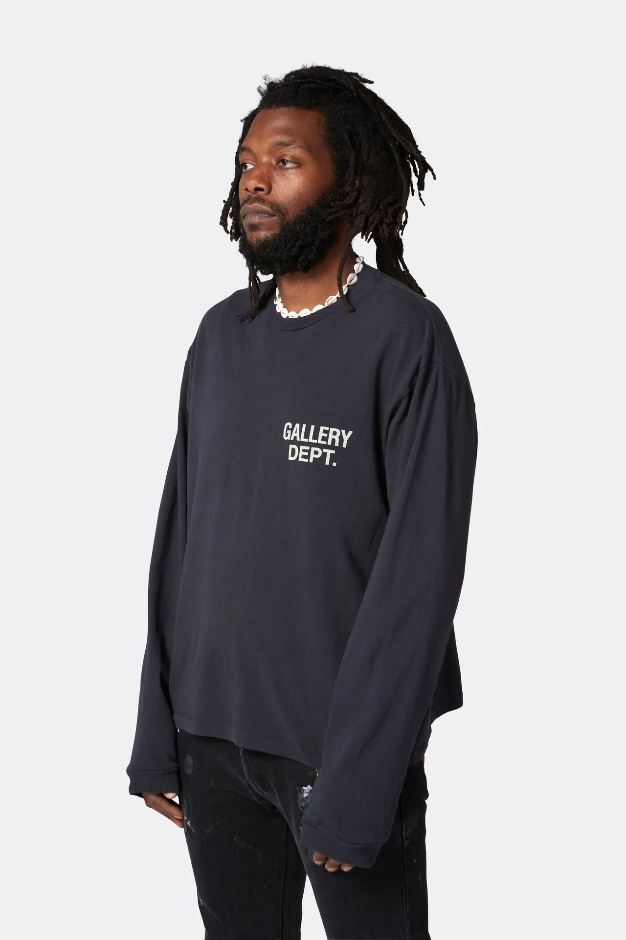 GALLERY DEPT. SOUVENIR L/S TEE Black Basic English Logo Long Sleeves Washed Black S-XL Heavy Washed Vintage Cylindrical Seamless Linen Cotton Fabric